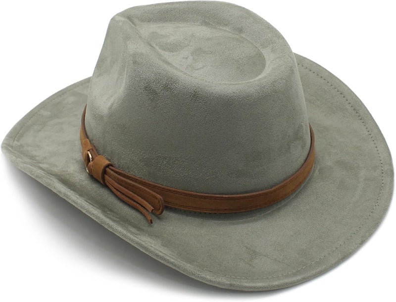 CCAKXCJJ Unisex Western Suede Cowboy Cowgirl Hat Classic Wide Brim Fedora Hat for Men &Women - Image 3